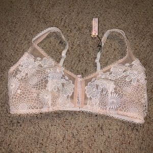 White lace VS bralette with nude underlay